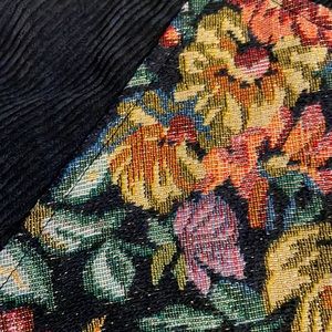 Black Corduroy Sleeved Floral Embroidered Bomber Jacket